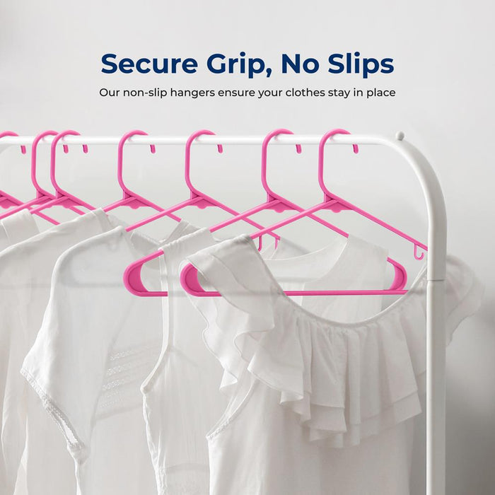 10 Pack Non-Slip Plastic Hangers, Space-Saving, 360° Swivel Hook, Pink