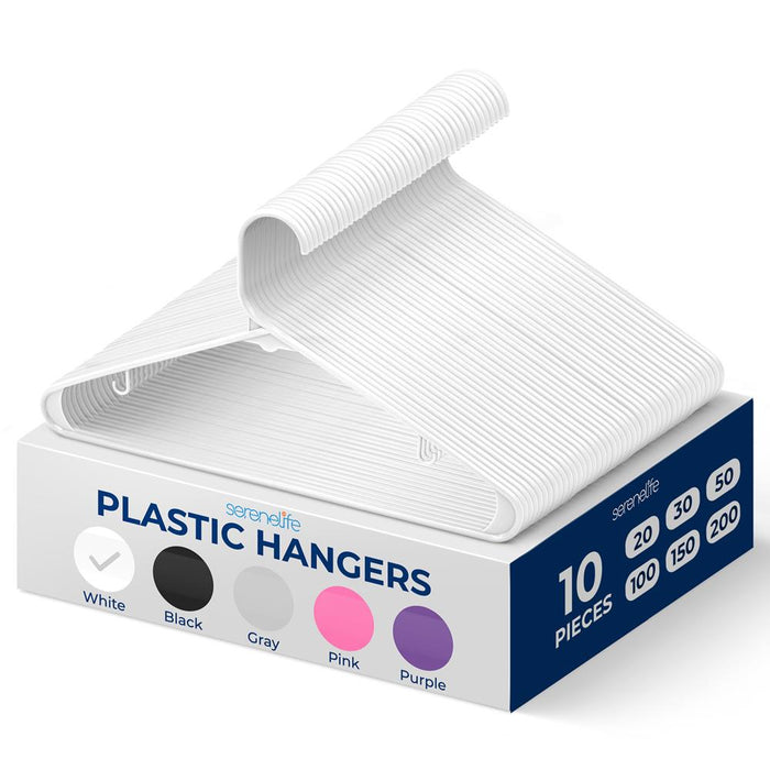 10 Pack Non-Slip Plastic Hangers, Space-Saving, 360° Swivel Hook, White