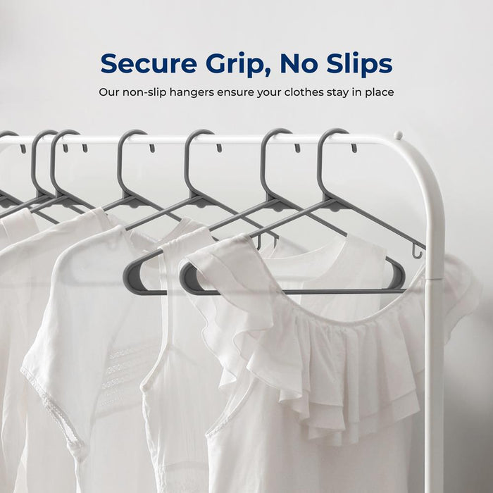 10 Pack Plastic Hangers, Space-Saving, Non-Slip, 360° Swivel Hook, Gray