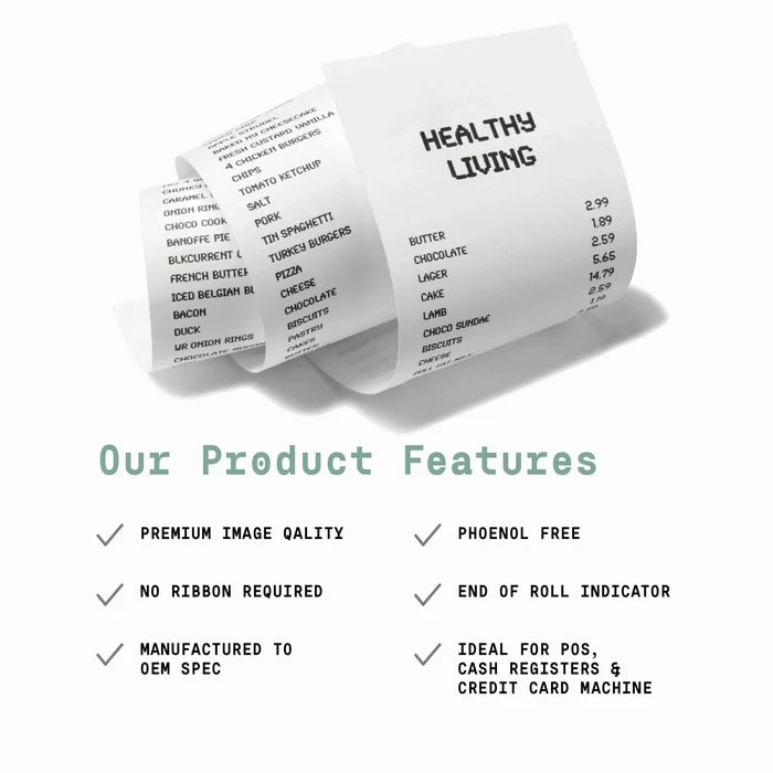 2 1/4" x 85' (50 Rolls) Thermal Paper Rolls, Phenol Free