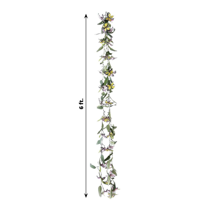 6-foot artificial hanging vine with green leaves and purple flowers