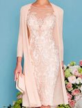 3/4 Sleeve Bateau Chiffon Lace Two Piece Sheath Mother of