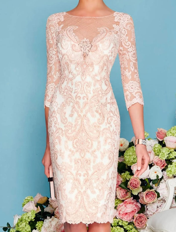 3/4 Sleeve Bateau Chiffon Lace Two Piece Sheath Mother of