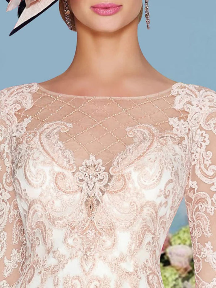 3/4 Sleeve Bateau Chiffon Lace Two Piece Sheath Mother of