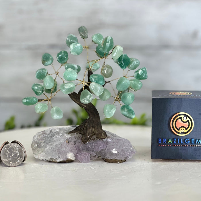 Green Quartz 5" Tall Handmade Gemstone Tree on a Crystal base, 35 Gems #5401GRNQ - Brazil GemsBrazil GemsGreen Quartz 5" Tall Handmade Gemstone Tree on a Crystal base, 35 Gems #5401GRNQGemstone Trees5401GRNQ