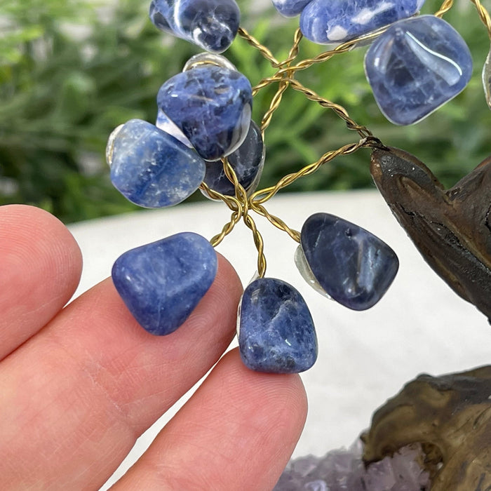 Sodalite 5" Tall Handmade Gemstone Tree on a Crystal base, 35 Gems #5401SODA - Brazil GemsBrazil GemsSodalite 5" Tall Handmade Gemstone Tree on a Crystal base, 35 Gems #5401SODAGemstone Trees5401SODA