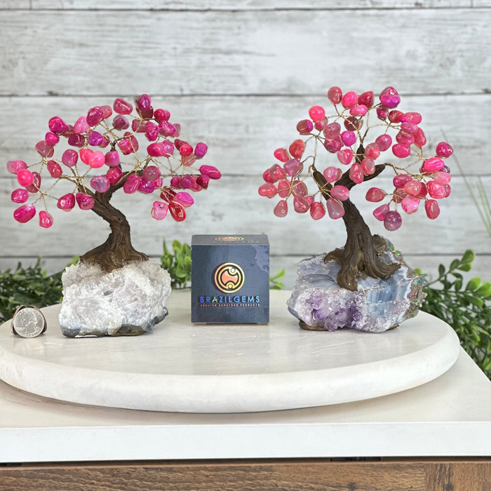 Pink Agate 7" Tall Handmade Gemstone Tree on a Crystal base, 60 Gems #5402PNKA - Brazil GemsBrazil GemsPink Agate 7" Tall Handmade Gemstone Tree on a Crystal base, 60 Gems #5402PNKAGemstone Trees5402PNKA