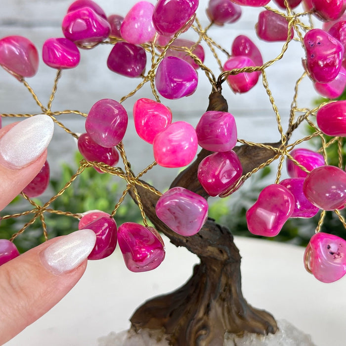 Pink Agate 7" Tall Handmade Gemstone Tree on a Crystal base, 60 Gems #5402PNKA - Brazil GemsBrazil GemsPink Agate 7" Tall Handmade Gemstone Tree on a Crystal base, 60 Gems #5402PNKAGemstone Trees5402PNKA