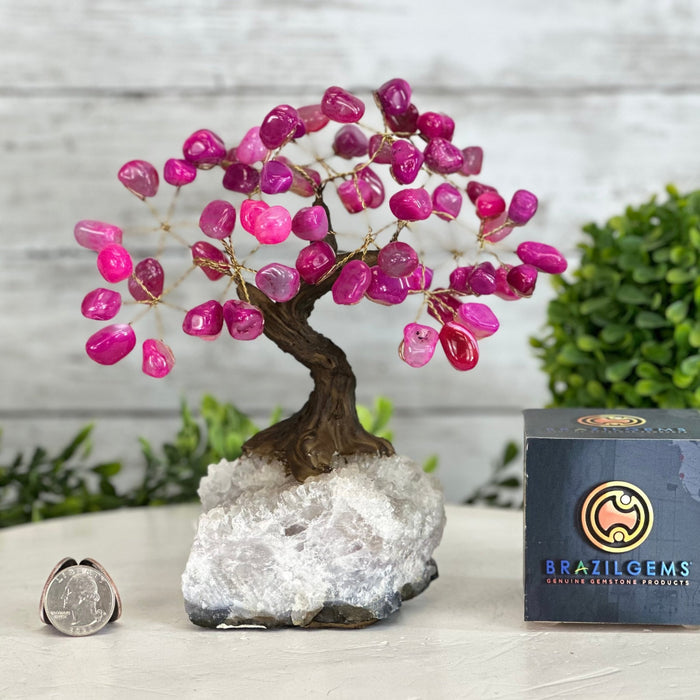 Pink Agate 7" Tall Handmade Gemstone Tree on a Crystal base, 60 Gems #5402PNKA - Brazil GemsBrazil GemsPink Agate 7" Tall Handmade Gemstone Tree on a Crystal base, 60 Gems #5402PNKAGemstone Trees5402PNKA