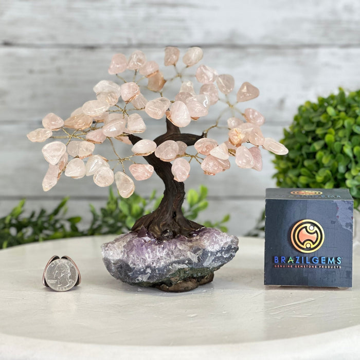 Rose Quartz 7" Tall Handmade Gemstone Tree on a Crystal base, 60 Gems #5402ROSQ - Brazil GemsBrazil GemsRose Quartz 7" Tall Handmade Gemstone Tree on a Crystal base, 60 Gems #5402ROSQGemstone Trees5402ROSQ