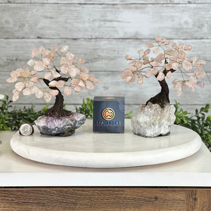 Rose Quartz 7" Tall Handmade Gemstone Tree on a Crystal base, 60 Gems #5402ROSQ - Brazil GemsBrazil GemsRose Quartz 7" Tall Handmade Gemstone Tree on a Crystal base, 60 Gems #5402ROSQGemstone Trees5402ROSQ