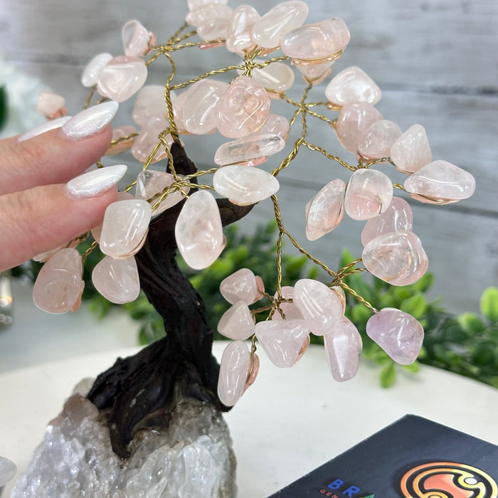 Rose Quartz 7" Tall Handmade Gemstone Tree on a Crystal base, 60 Gems #5402ROSQ - Brazil GemsBrazil GemsRose Quartz 7" Tall Handmade Gemstone Tree on a Crystal base, 60 Gems #5402ROSQGemstone Trees5402ROSQ