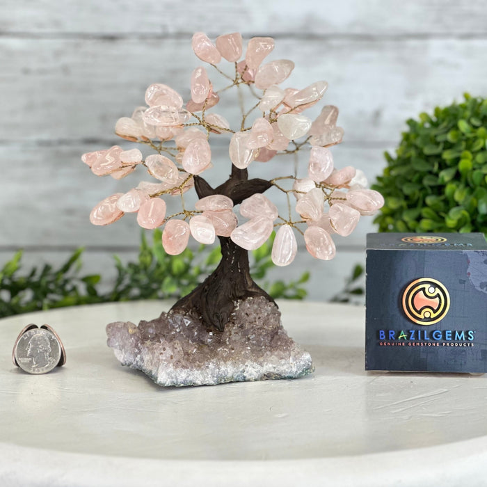 Rose Quartz 7" Tall Handmade Gemstone Tree on a Crystal base, 60 Gems #5402ROSQ - Brazil GemsBrazil GemsRose Quartz 7" Tall Handmade Gemstone Tree on a Crystal base, 60 Gems #5402ROSQGemstone Trees5402ROSQ