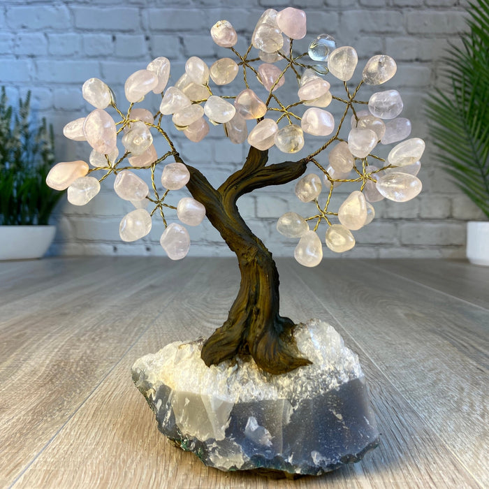 Rose Quartz 7" Tall Handmade Gemstone Tree on a Crystal base, 60 Gems #5402ROSQ - Brazil GemsBrazil GemsRose Quartz 7" Tall Handmade Gemstone Tree on a Crystal base, 60 Gems #5402ROSQGemstone Trees5402ROSQ