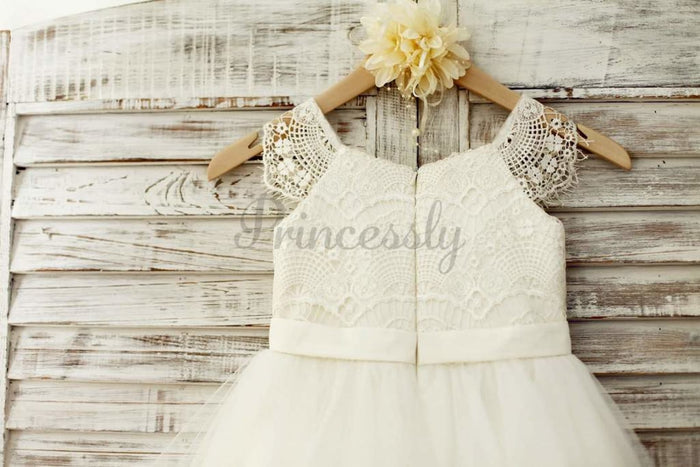 $15 SALE: Lace Cap Sleeves Ivory Tulle TUTU Flower Girl