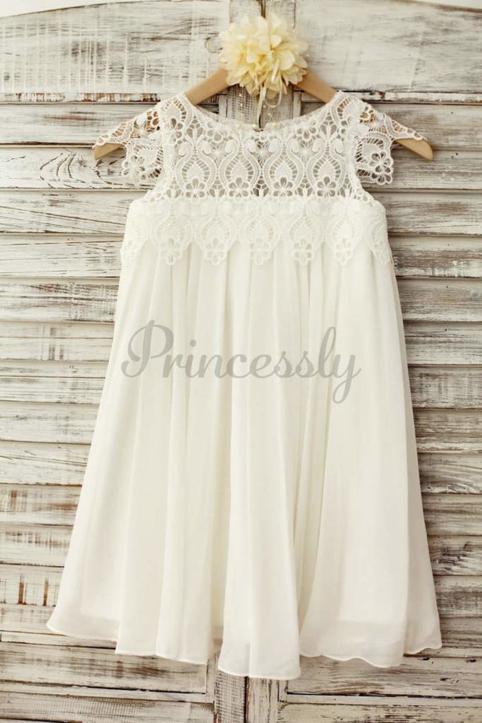 $15 SALE: Boho Beach Lace Cap Sleeves Ivory Chiffon Flower