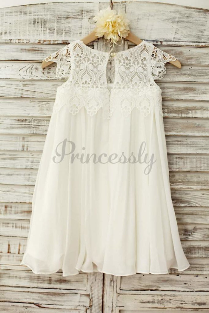 $15 SALE: Boho Beach Lace Cap Sleeves Ivory Chiffon Flower