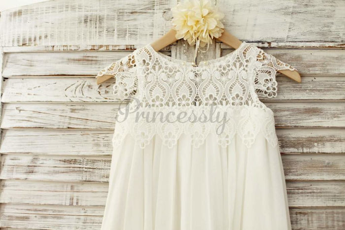 $15 SALE: Boho Beach Lace Cap Sleeves Ivory Chiffon Flower