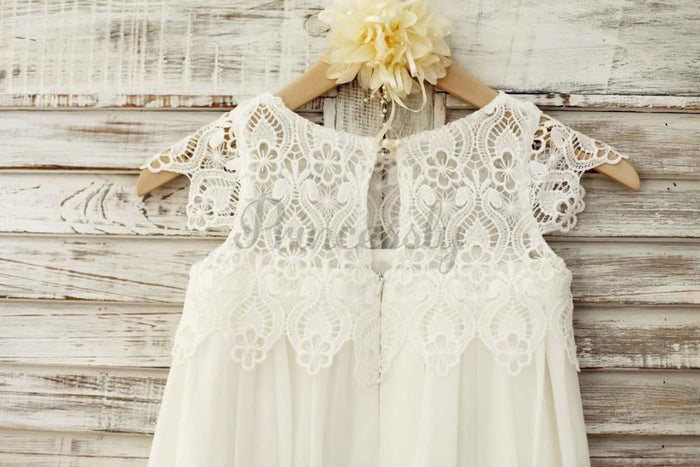 $15 SALE: Boho Beach Lace Cap Sleeves Ivory Chiffon Flower