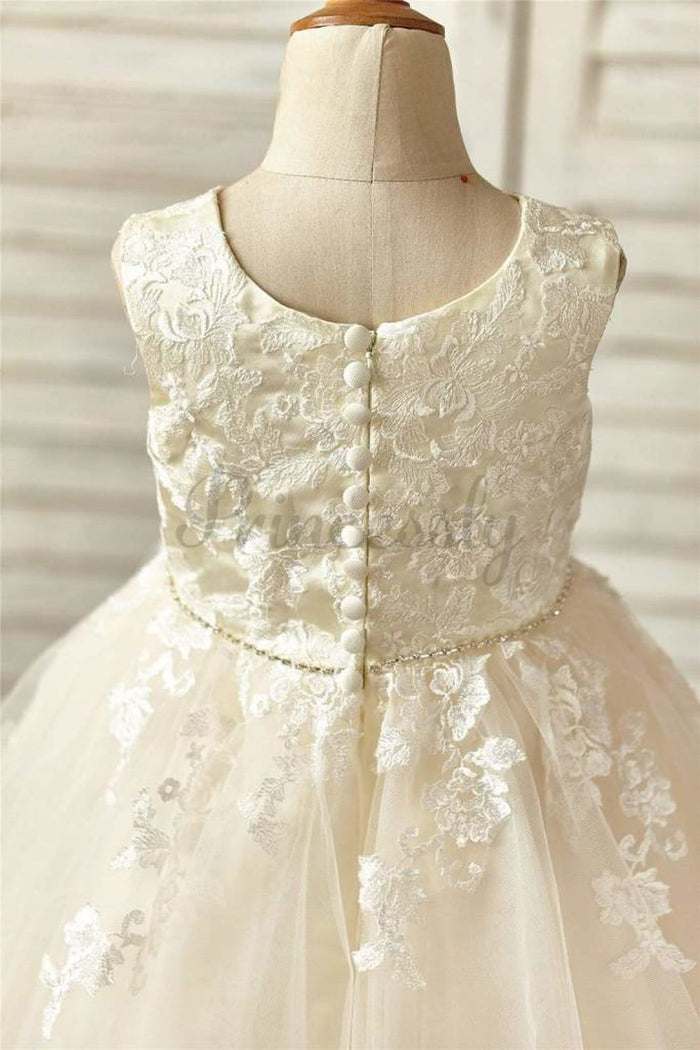 $15 SALE: Champagne Satin Tulle Flower Girl Dress with