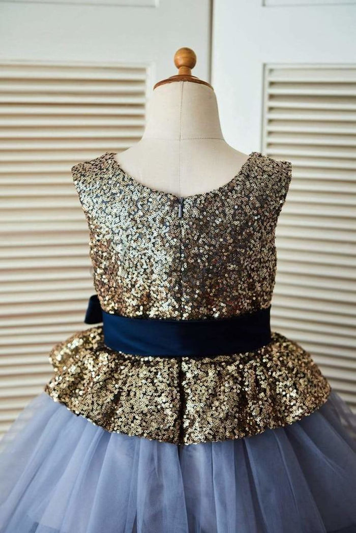 $15 SALE: Gold Sequin Blue Cupcake Tulle Wedding Flower Girl