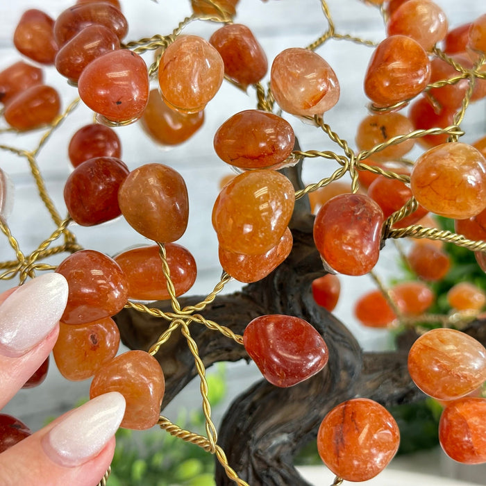 Carnelian 9" Tall Handmade Gemstone Tree on a Crystal base, 120 Gems #5403CARN - Brazil GemsBrazil GemsCarnelian 9" Tall Handmade Gemstone Tree on a Crystal base, 120 Gems #5403CARNGemstone Trees5403CARN