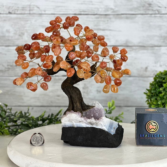Carnelian 9" Tall Handmade Gemstone Tree on a Crystal base, 120 Gems #5403CARN - Brazil GemsBrazil GemsCarnelian 9" Tall Handmade Gemstone Tree on a Crystal base, 120 Gems #5403CARNGemstone Trees5403CARN