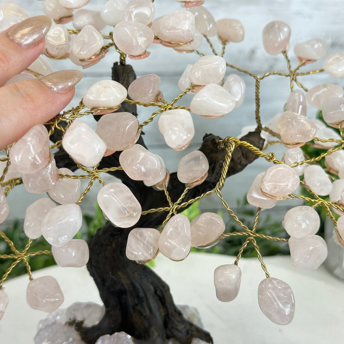 Rose Quartz 9" Tall Handmade Gemstone Tree on a Crystal base, 120 Gems #5403ROSQ - Brazil GemsBrazil GemsRose Quartz 9" Tall Handmade Gemstone Tree on a Crystal base, 120 Gems #5403ROSQGemstone Trees5403ROSQ