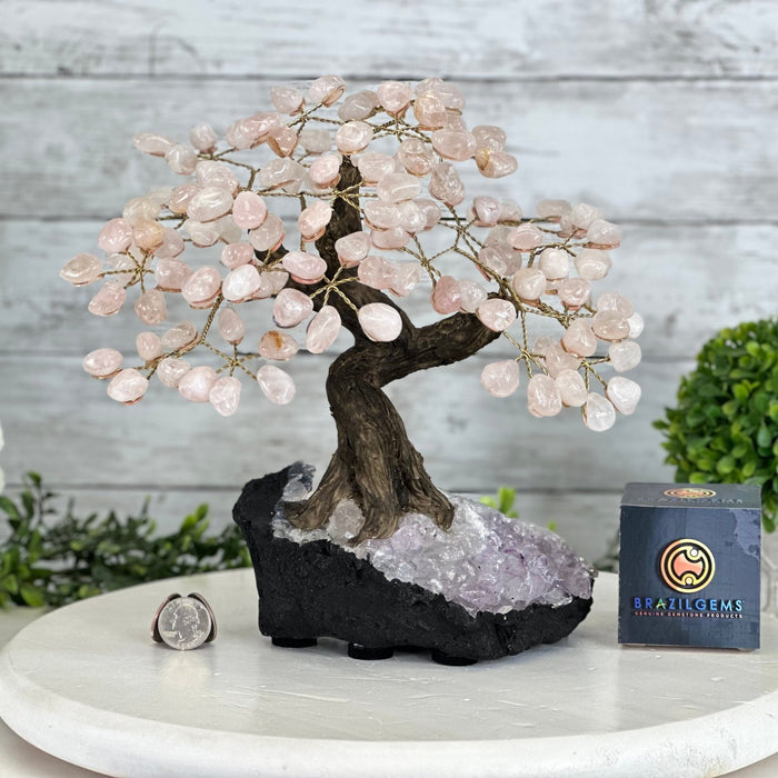 Rose Quartz 9" Tall Handmade Gemstone Tree on a Crystal base, 120 Gems #5403ROSQ - Brazil GemsBrazil GemsRose Quartz 9" Tall Handmade Gemstone Tree on a Crystal base, 120 Gems #5403ROSQGemstone Trees5403ROSQ