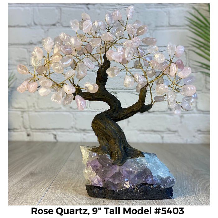 Rose Quartz 9" Tall Handmade Gemstone Tree on a Crystal base, 120 Gems #5403ROSQ - Brazil GemsBrazil GemsRose Quartz 9" Tall Handmade Gemstone Tree on a Crystal base, 120 Gems #5403ROSQGemstone Trees5403ROSQ