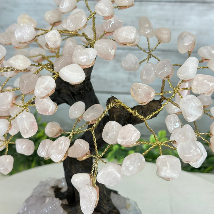 Rose Quartz 9" Tall Handmade Gemstone Tree on a Crystal base, 120 Gems #5403ROSQ - Brazil GemsBrazil GemsRose Quartz 9" Tall Handmade Gemstone Tree on a Crystal base, 120 Gems #5403ROSQGemstone Trees5403ROSQ