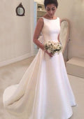 A-line Satin Court Train Sleeveless Bateau V Back Bridal