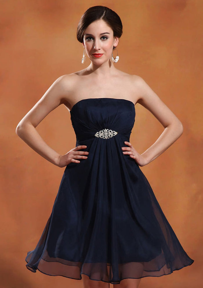 A-Line Strapless Empire Brooch Chiffon Short Mini Cocktail