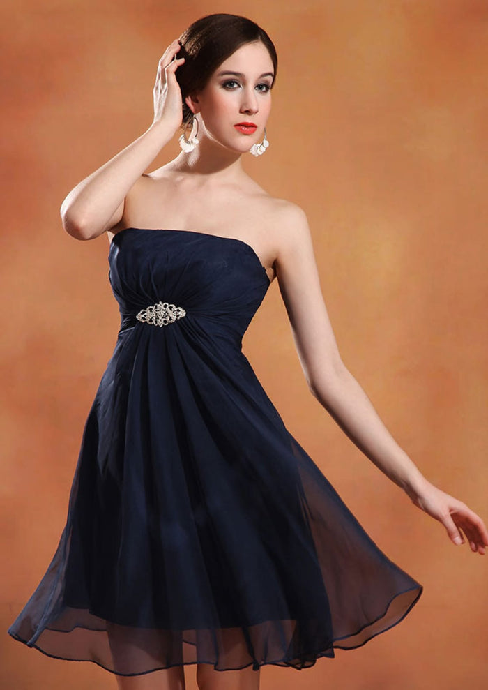 A-Line Strapless Empire Brooch Chiffon Short Mini Cocktail