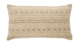 A rectangular-shaped beige cushion with embroidered detailing on one side, placed against a white background.