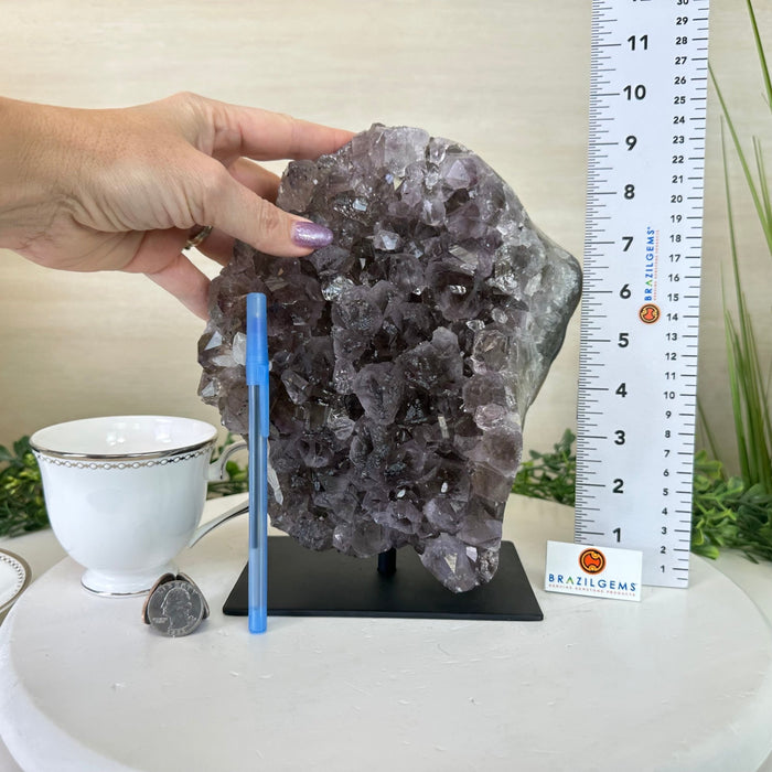 Amethyst Cluster on a Metal Base, 11.6 lbs & 8.8" Tall #5491D - 0234 - Brazil GemsBrazil GemsAmethyst Cluster on a Metal Base, 11.6 lbs & 8.8" Tall #5491D - 0234Clusters on Fixed Bases5491D - 0234