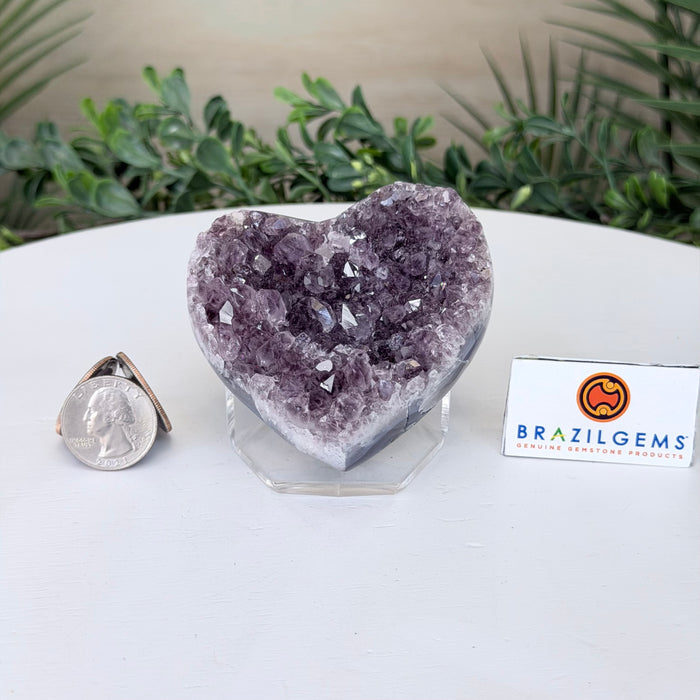 Amethyst Geode Heart, Acrylic Stand, 0.5 lbs & 2.5” Tall #5463-0468
