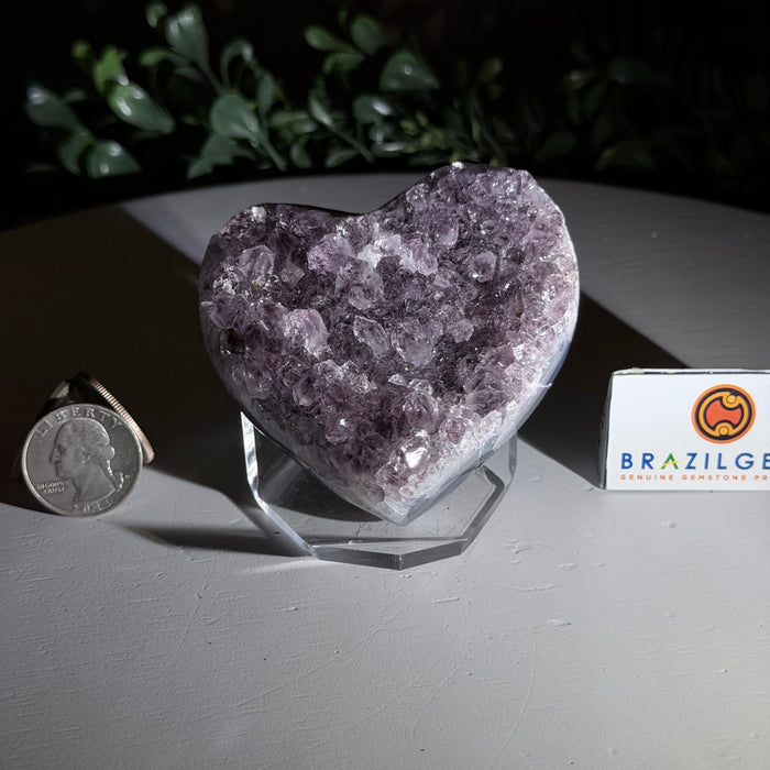 Amethyst Geode Heart, Acrylic Stand, 0.5 lbs & 2.5” Tall #5463-0468