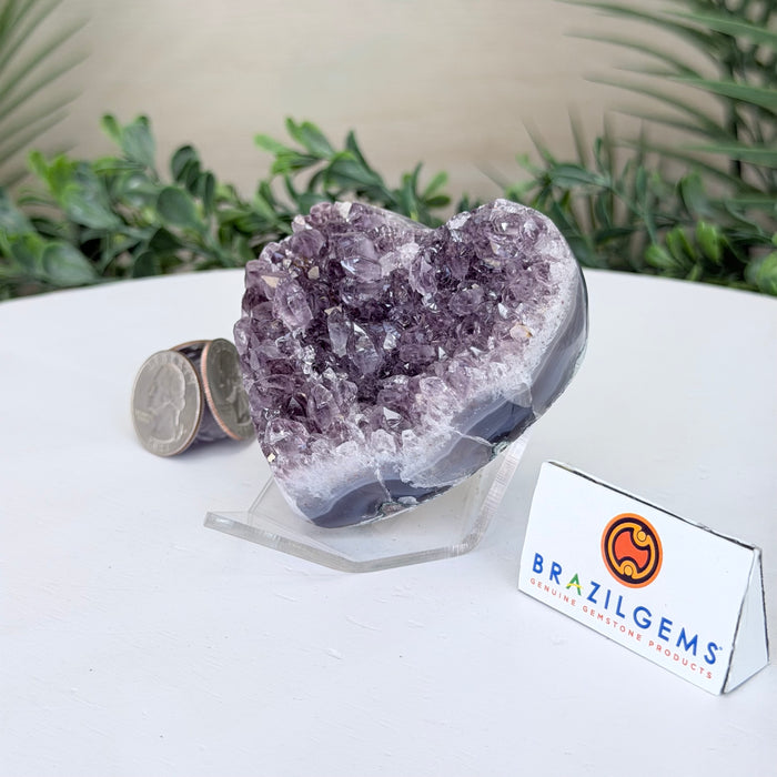 Amethyst Geode Heart, Acrylic Stand, 0.5 lbs & 2.5” Tall #5463-0468