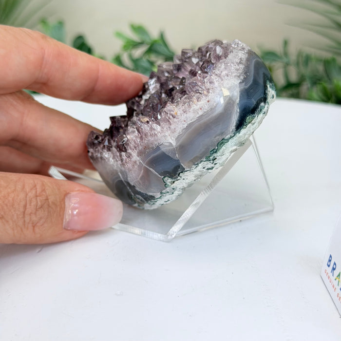 Amethyst Geode Heart, Acrylic Stand, 0.5 lbs & 2.5” Tall #5463-0468
