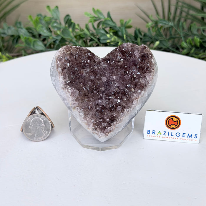 Amethyst Geode Heart, Acrylic Stand, 0.8 lbs & 2.8” Tall #5463-0483