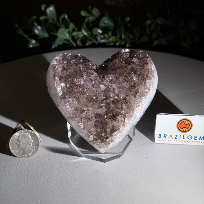 Amethyst Geode Heart, Acrylic Stand, 0.8 lbs & 2.8” Tall #5463-0483