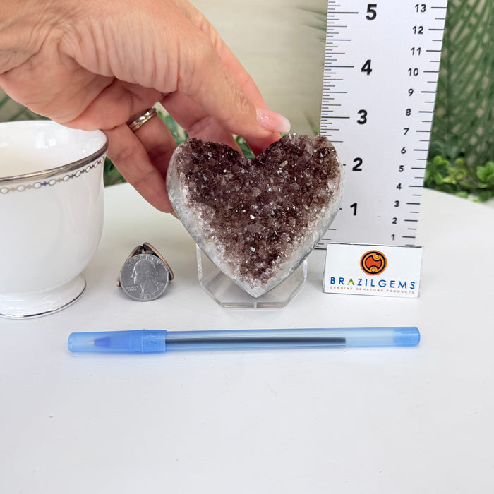 Amethyst Geode Heart, Acrylic Stand, 0.8 lbs & 2.8” Tall #5463-0483