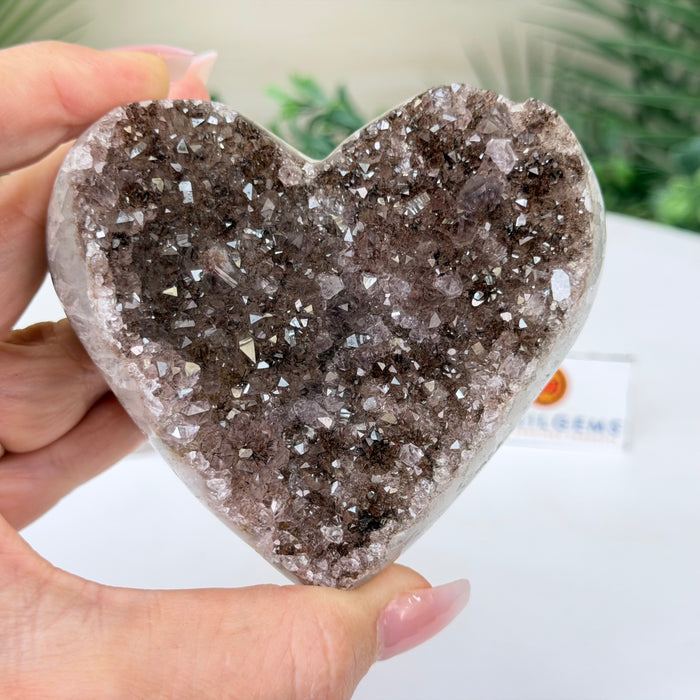 Amethyst Geode Heart, Acrylic Stand, 0.8 lbs & 2.8” Tall #5463-0483