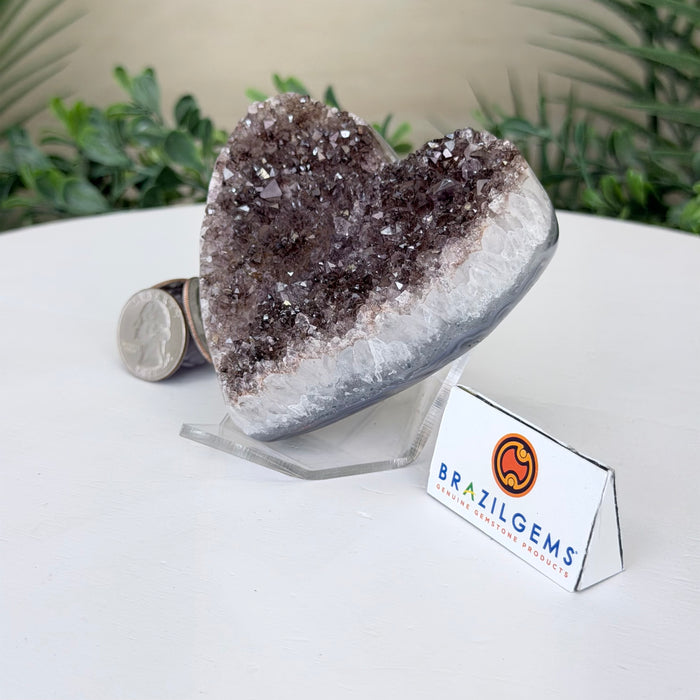 Amethyst Geode Heart, Acrylic Stand, 0.8 lbs & 2.8” Tall #5463-0483