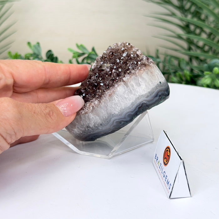 Amethyst Geode Heart, Acrylic Stand, 0.8 lbs & 2.8” Tall #5463-0483