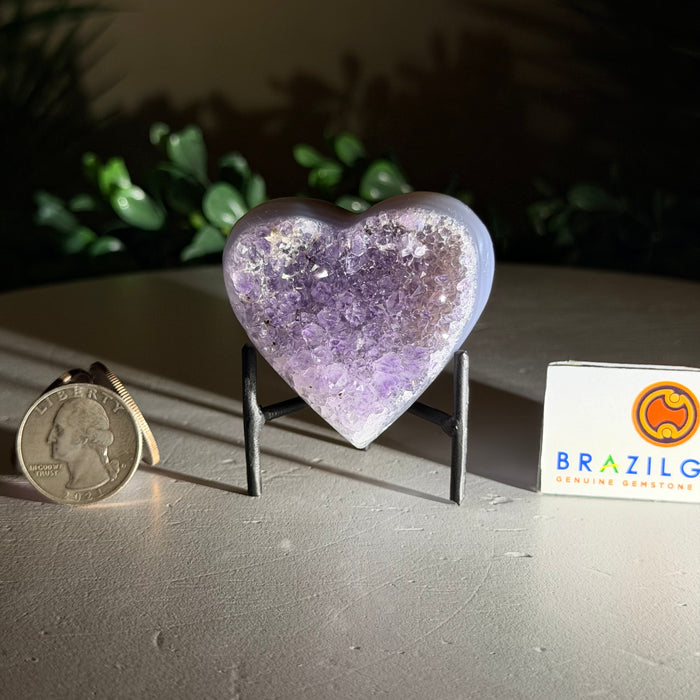 Amethyst Geode Heart, Metal Stand, 0.2 lbs & 2.3” Tall #5463-0452