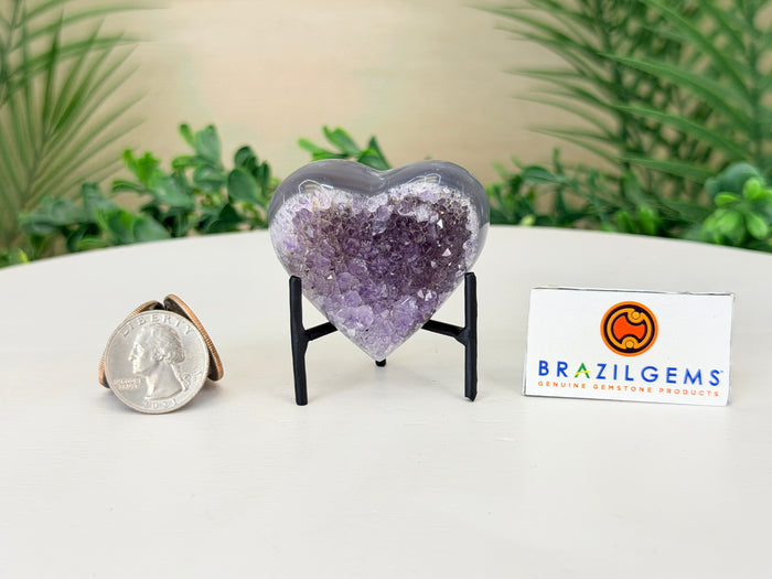 Amethyst Geode Heart, Metal Stand, 0.2 lbs & 2.3” Tall #5463-0452