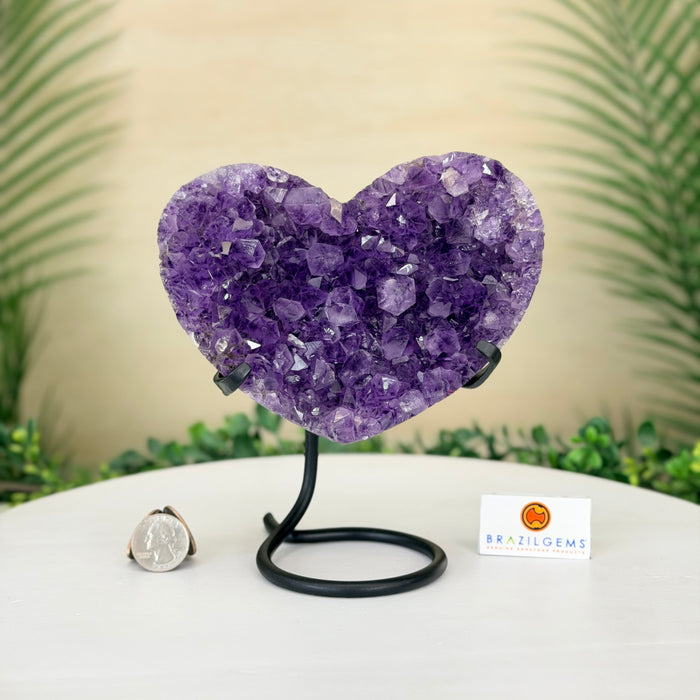 Amethyst Geode Heart, Metal Stand, 2.6 lbs & 6.9” Tall #5463-0399