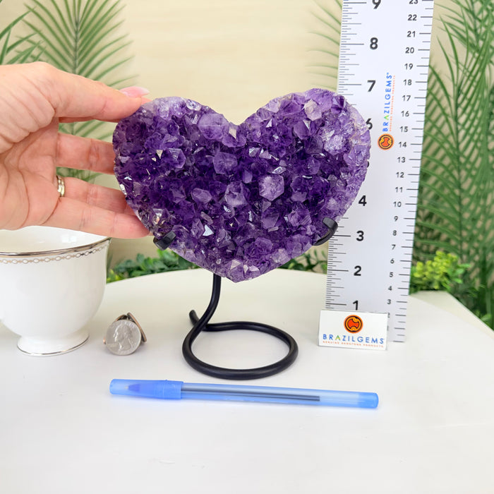 Amethyst Geode Heart, Metal Stand, 2.6 lbs & 6.9” Tall #5463-0399